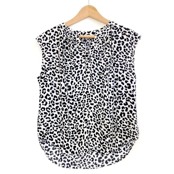 Hobbs London 6 US Lille Animal Print Sleeveless Blouse Black White Leopard Print - Picture 2 of 12
